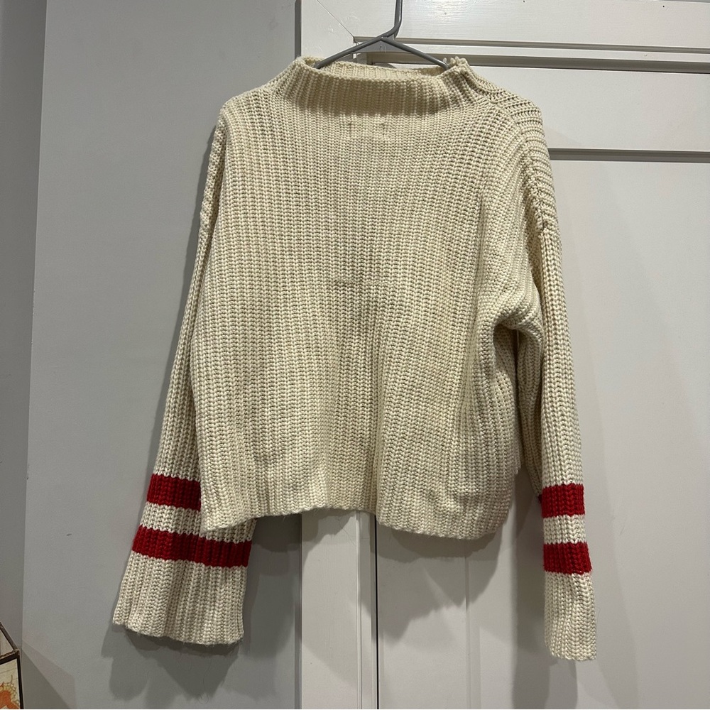 Lost + Wander Mulberry Sweater Cream Mockneck Knit Varsity Striped Sweater View 2